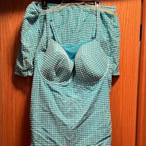 Lane Bryant Turquoise Patterned One-Piece Swimdress